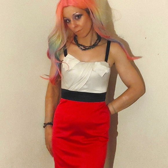 Max & Cleo strapless/THIN Black straps-EUC-SupportiveTop&Fun Fushia Skirt - Picture 2 of 7